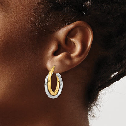 14K Two Tone Double Hoop Earrings