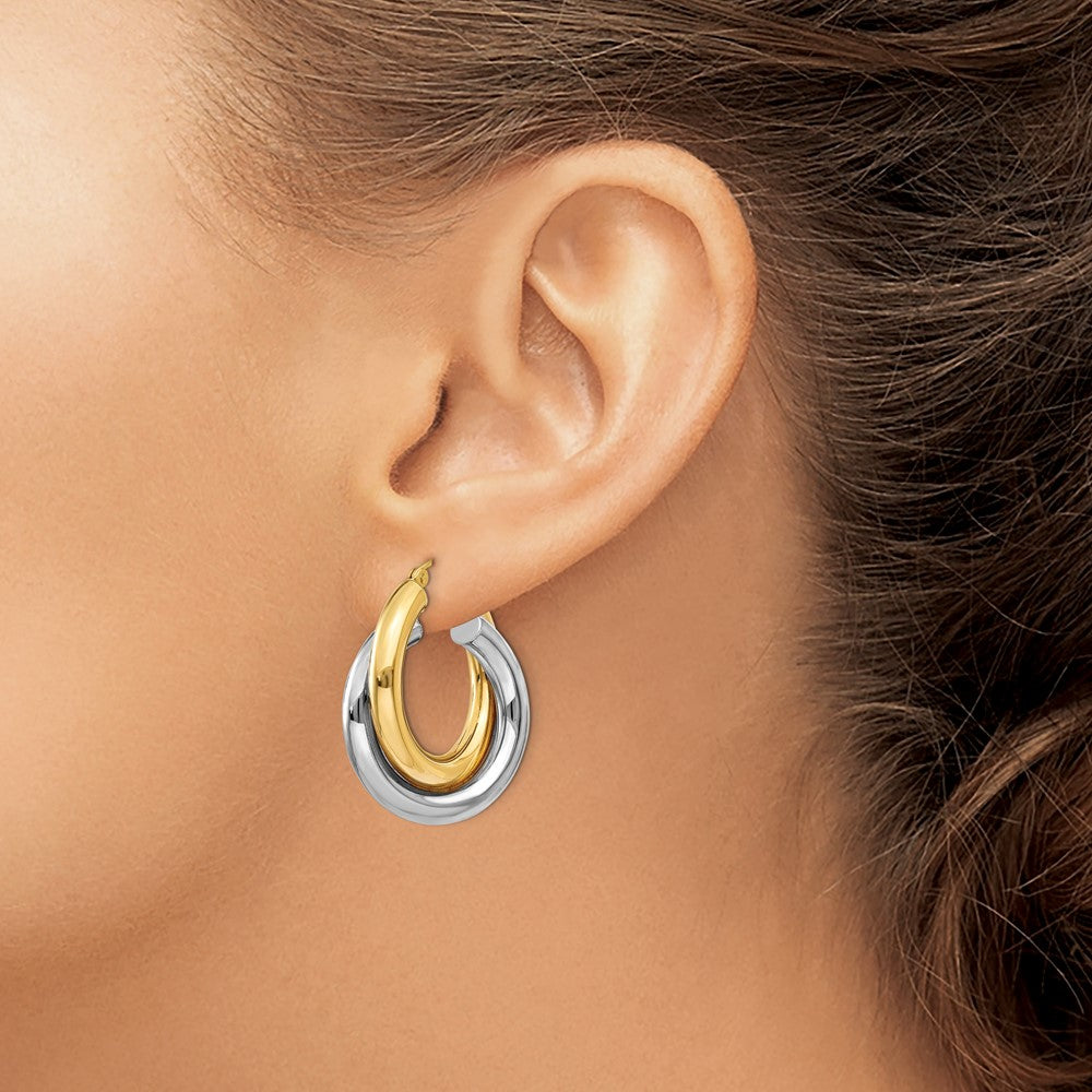 14K Two Tone Polished Double Tube Hoop Earrings