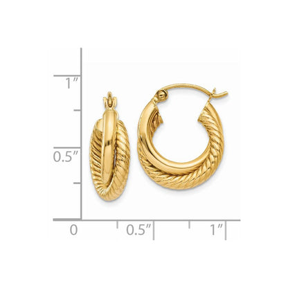 14K Yellow Gold Polished Twisted Double Hoop Earrings