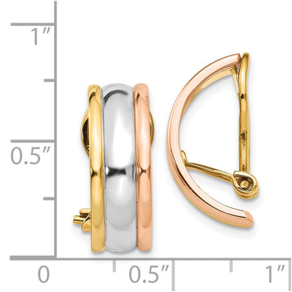 14K Tri Color Non Pierced Earrings