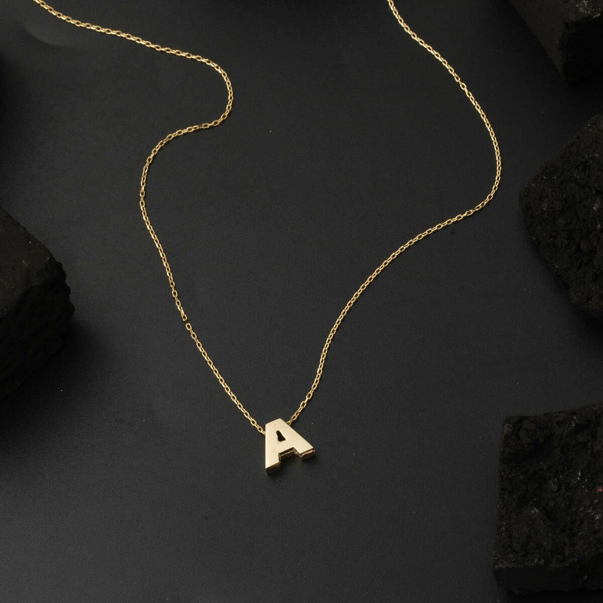 14K Yellow Gold Minimalist Initial A Necklace