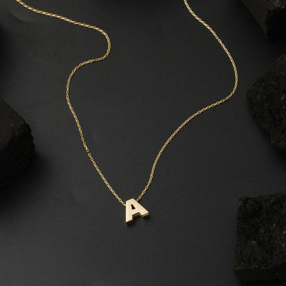 14K Yellow Gold Minimalist Initial A Necklace