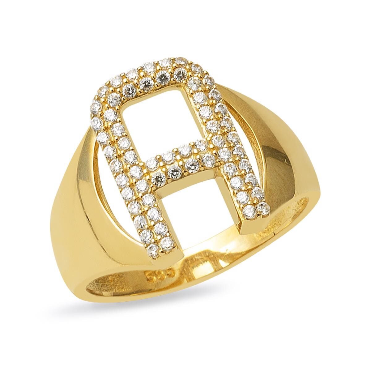 14K Yellow Gold Initial A Cubic Zirconia Ring