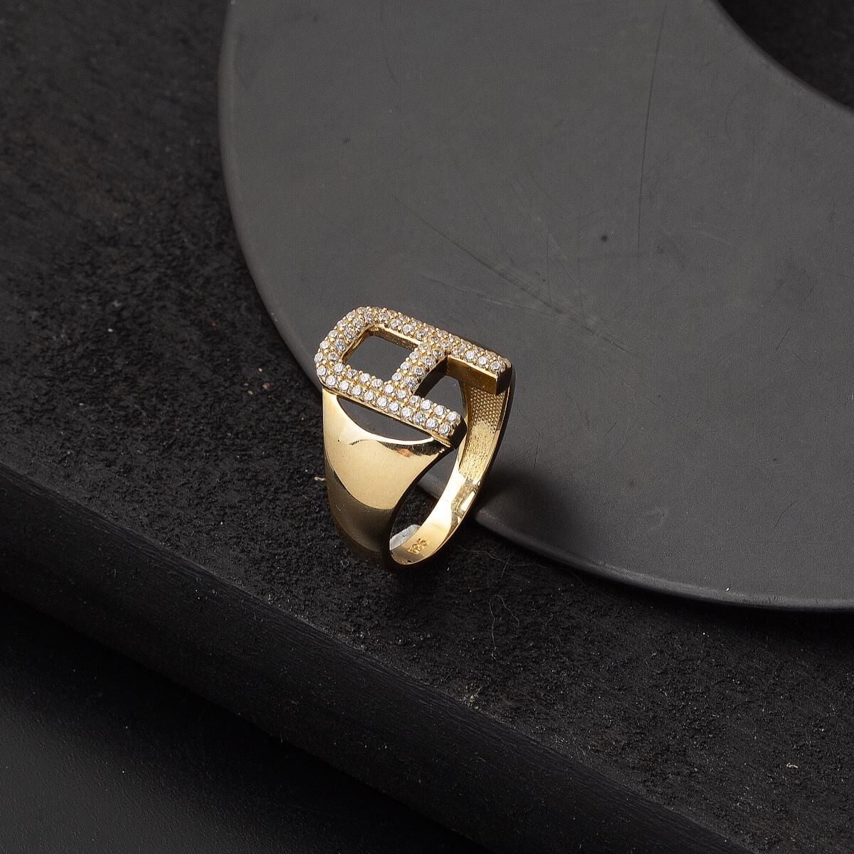 14K Yellow Gold Initial A Cubic Zirconia Ring