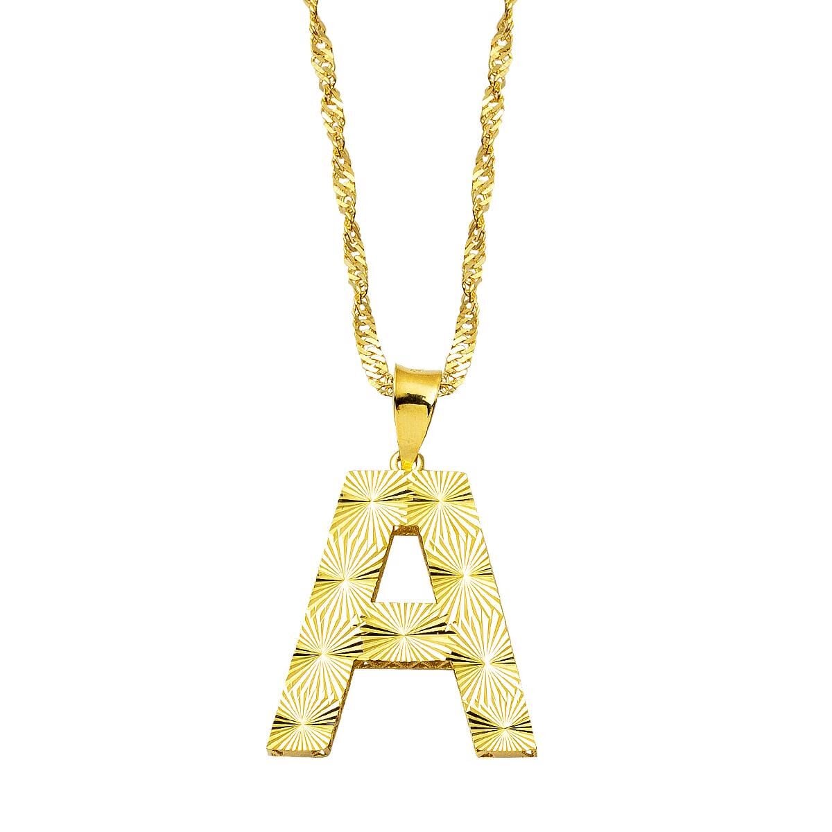 14K Yellow Gold 3 Dimensional Initial A Necklace
