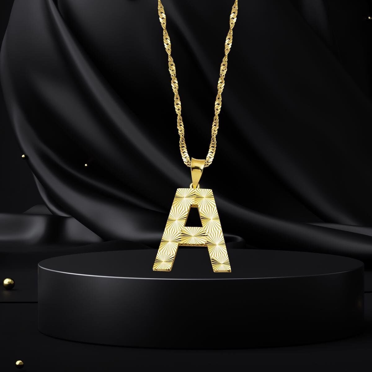 14K Yellow Gold 3 Dimensional Initial A Necklace