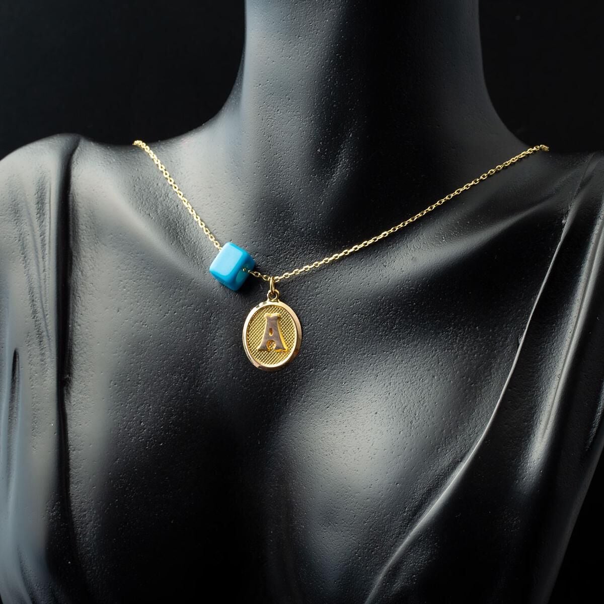 14K Yellow Gold Initial A Oval Necklace