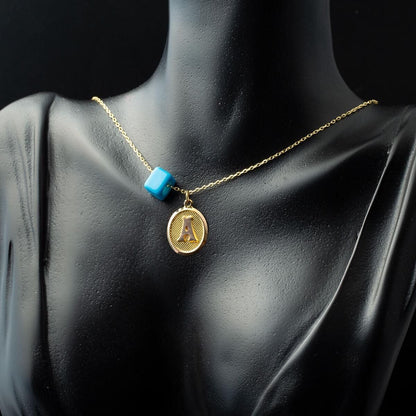 14K Yellow Gold Initial A Oval Necklace