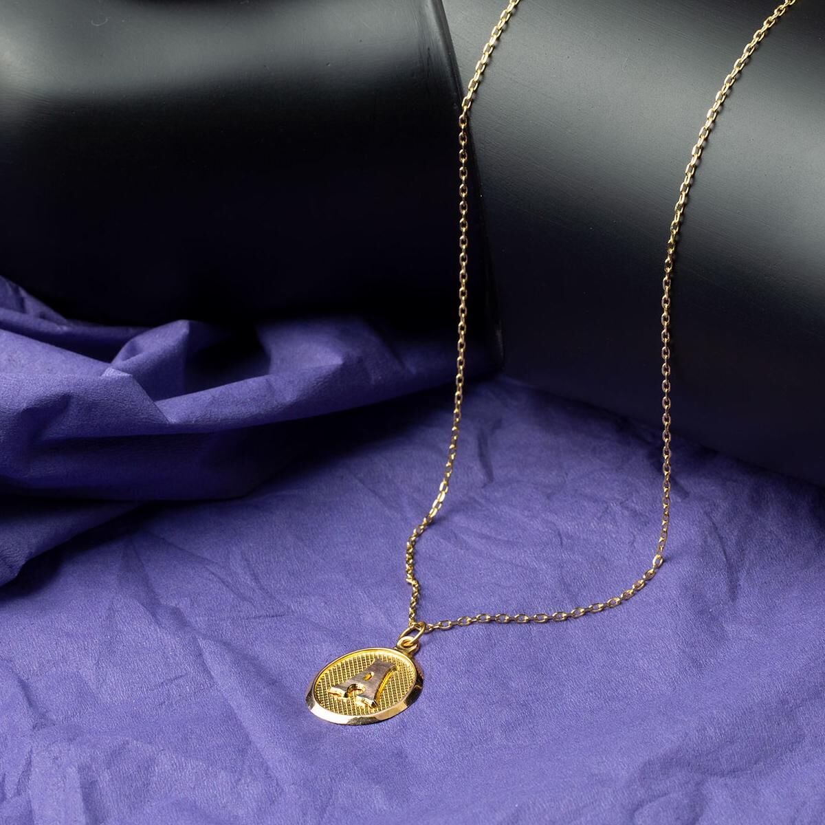 14K Yellow Gold Initial A Oval Necklace