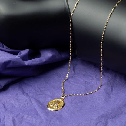 14K Yellow Gold Initial A Oval Necklace