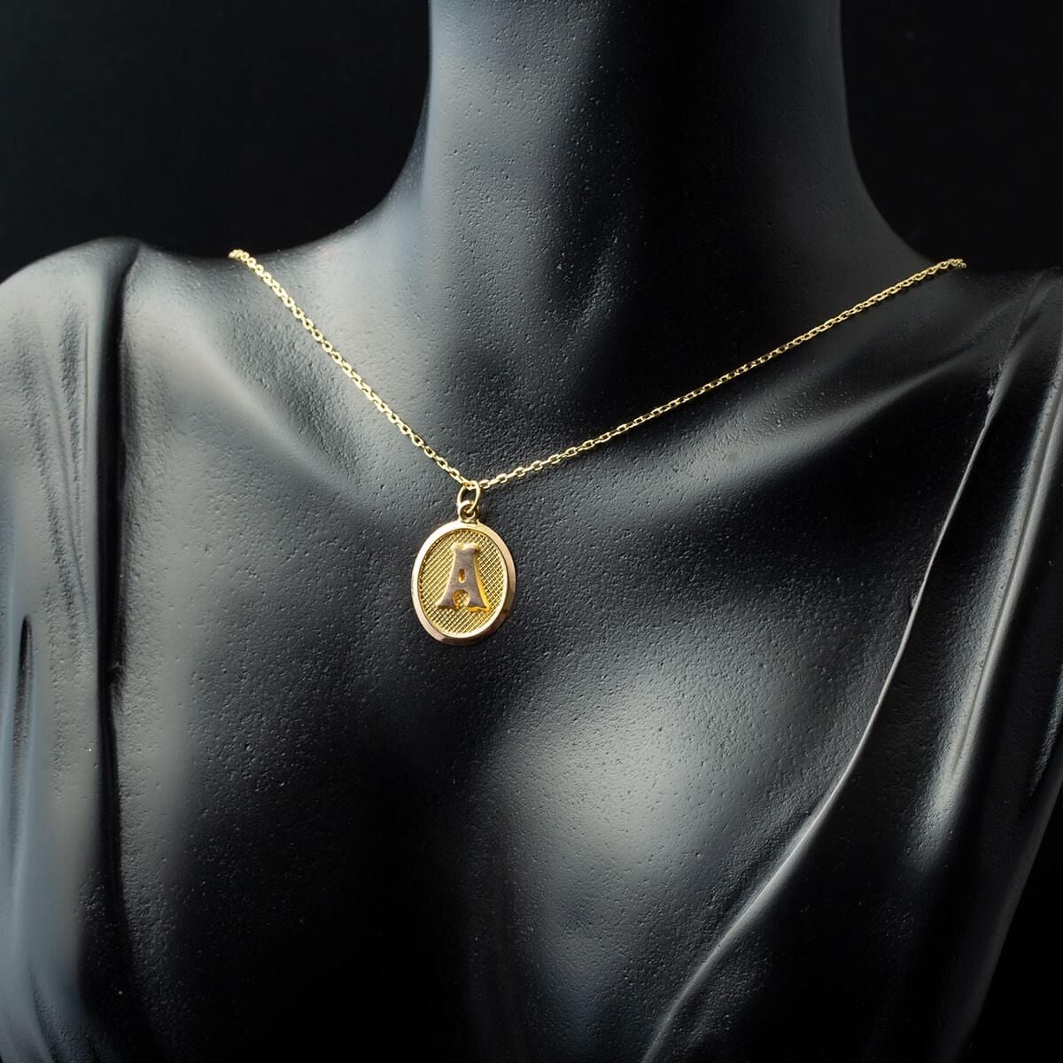 14K Yellow Gold Initial A Oval Necklace