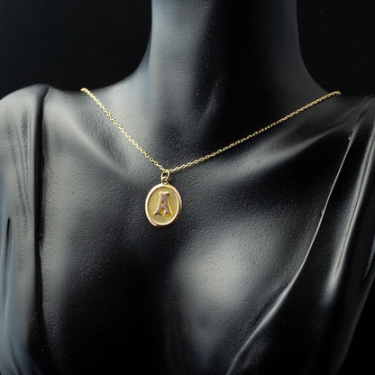 14K Yellow Gold Initial A Oval Necklace
