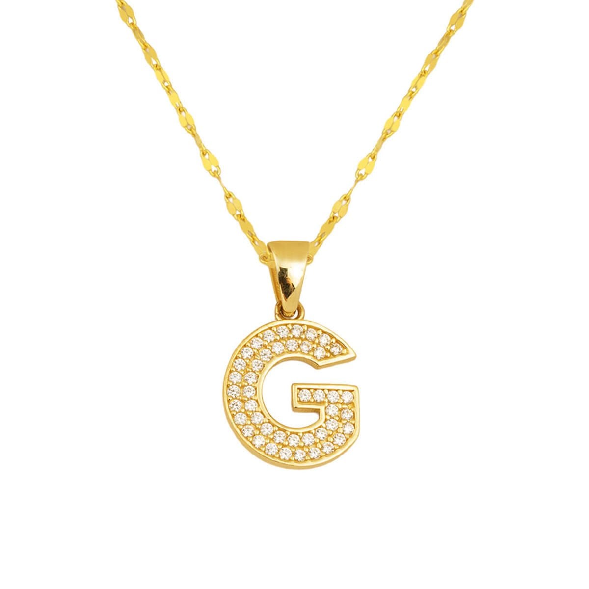 14K Yellow Gold G Initial Cubic Zirconia Necklace
