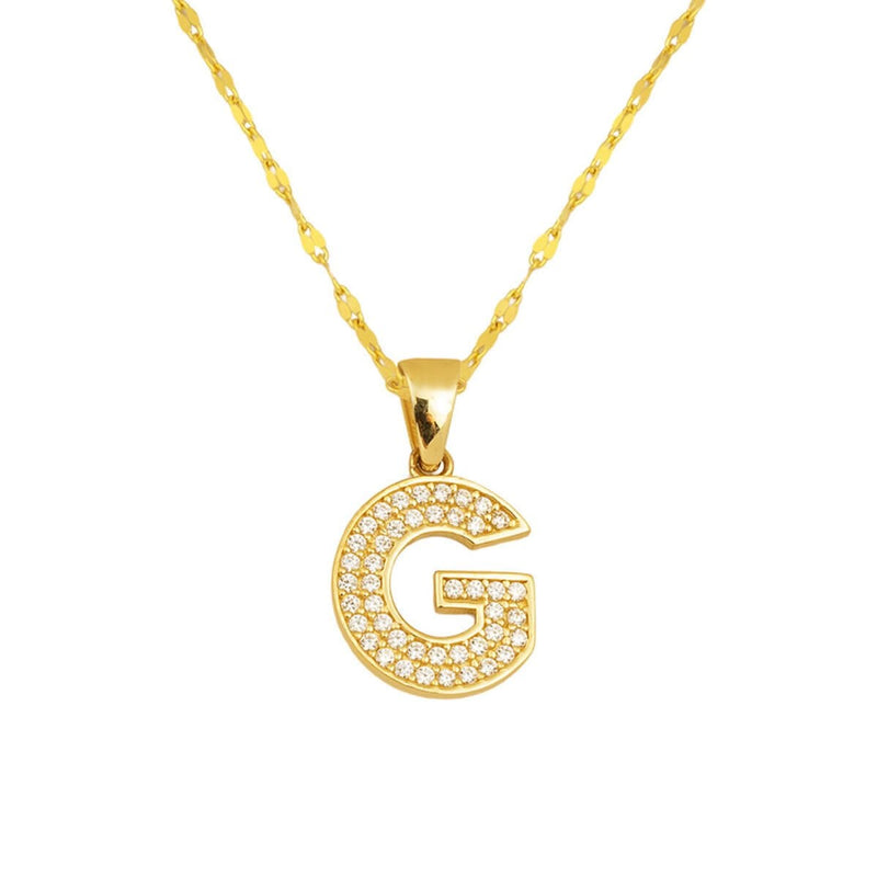 14K Yellow Gold G Initial Cubic Zirconia Necklace