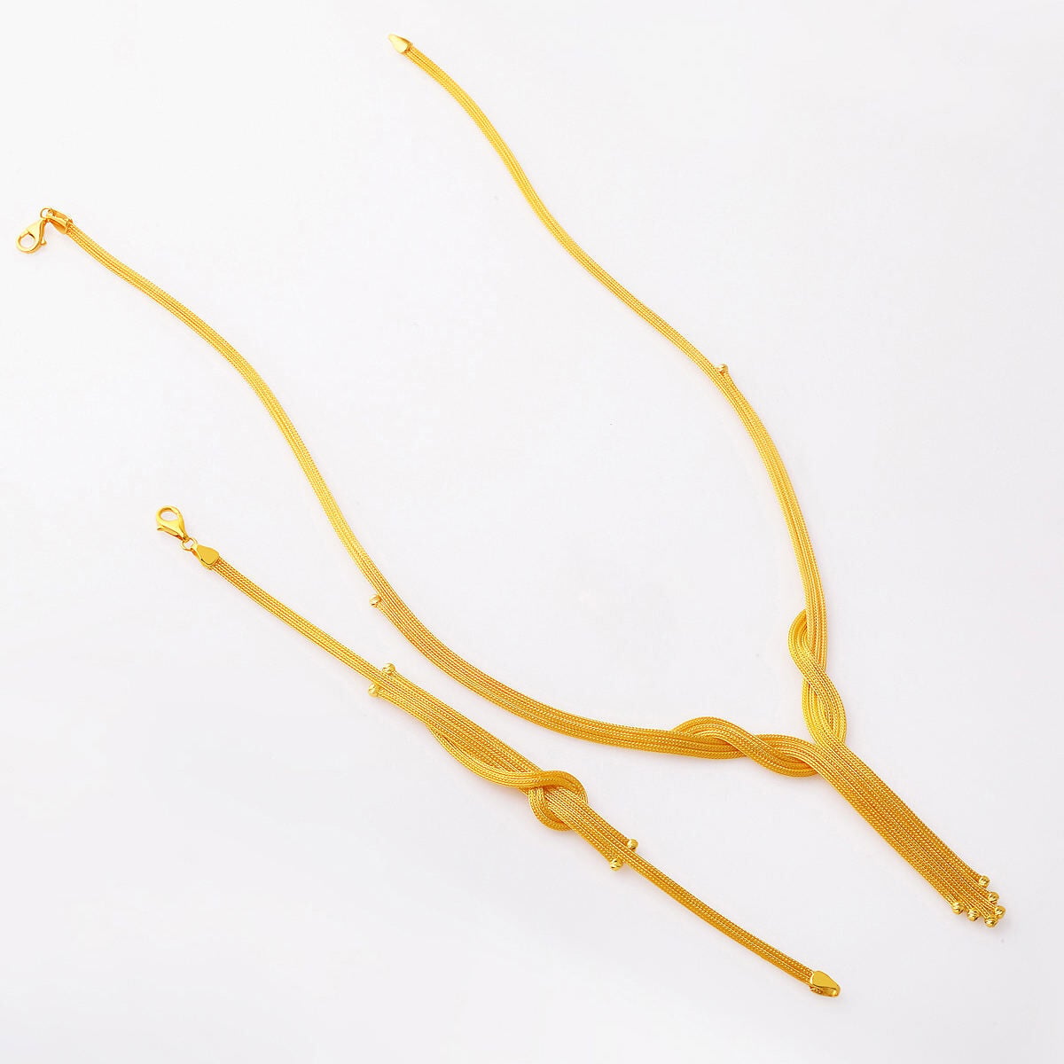 14K Yellow Gold Ivy Woven Link Double Wedding Set