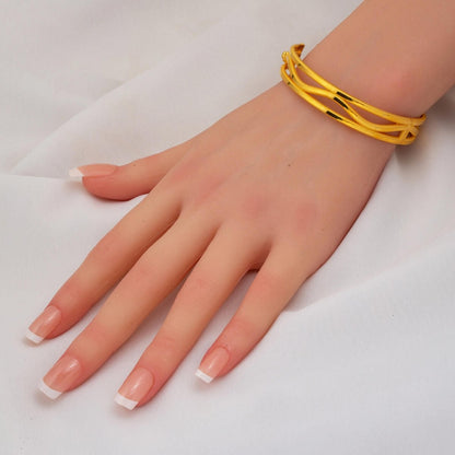 14K Yellow Gold Zigzag 3-Piece Ajda Hinged Cuff Bangle