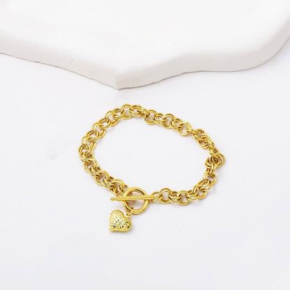 14K Yellow Gold Hoop Chain Heart Bracelet