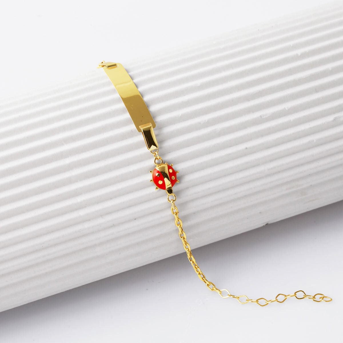 14K Yellow Gold Ladybug Enamel Children's ID Bracelet (1.58 g)