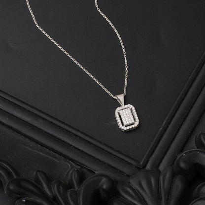 14K White Gold 0.23 Ct Square-Cut Diamond Necklace