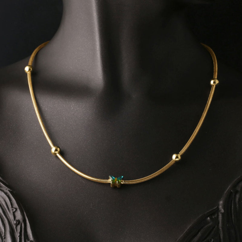 14K Yellow Gold Colored Butterfly Italian Enamel Necklace