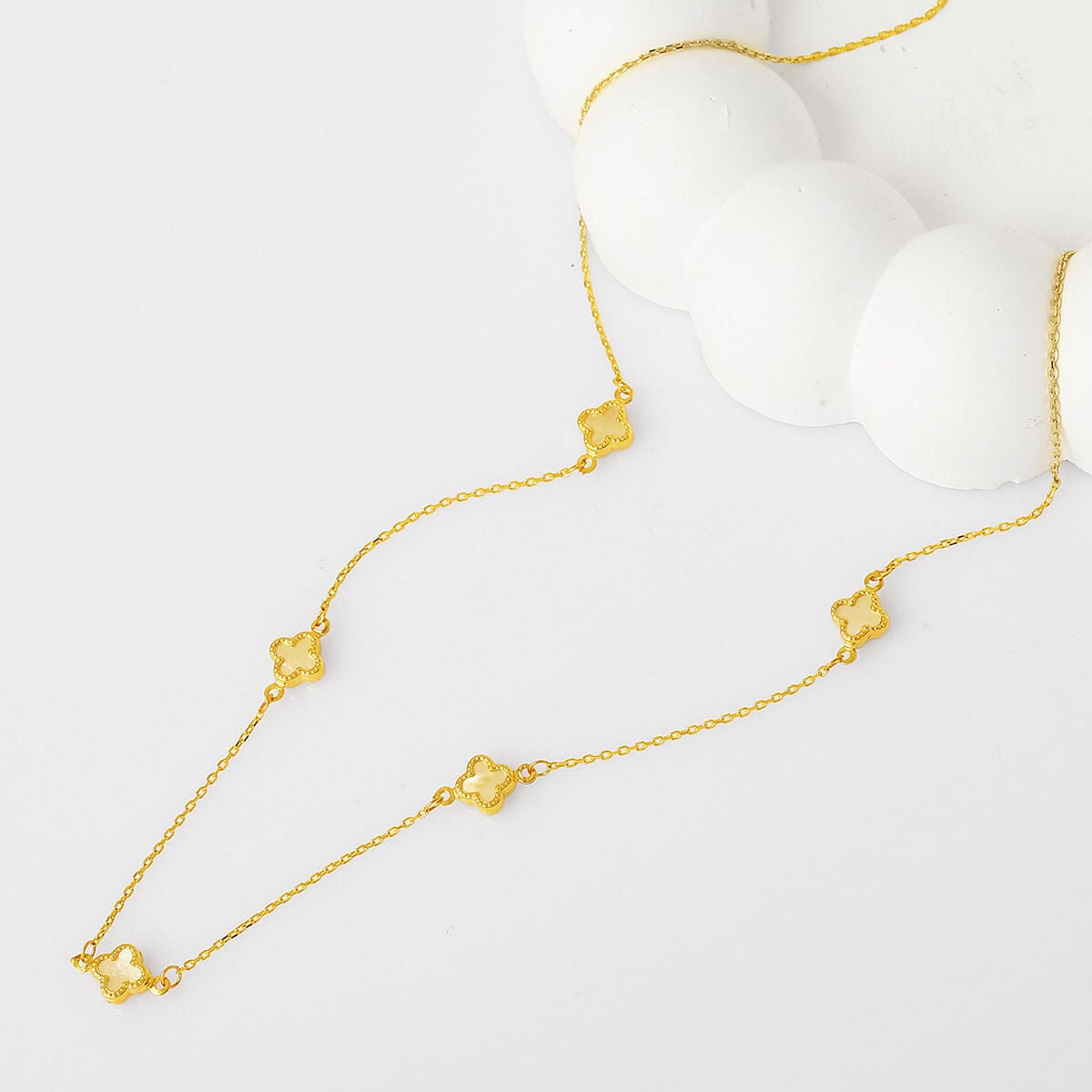 14K Yellow Gold Clover Mother of Pearl Necklace