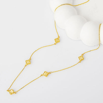 14K Yellow Gold Clover Mother of Pearl Necklace