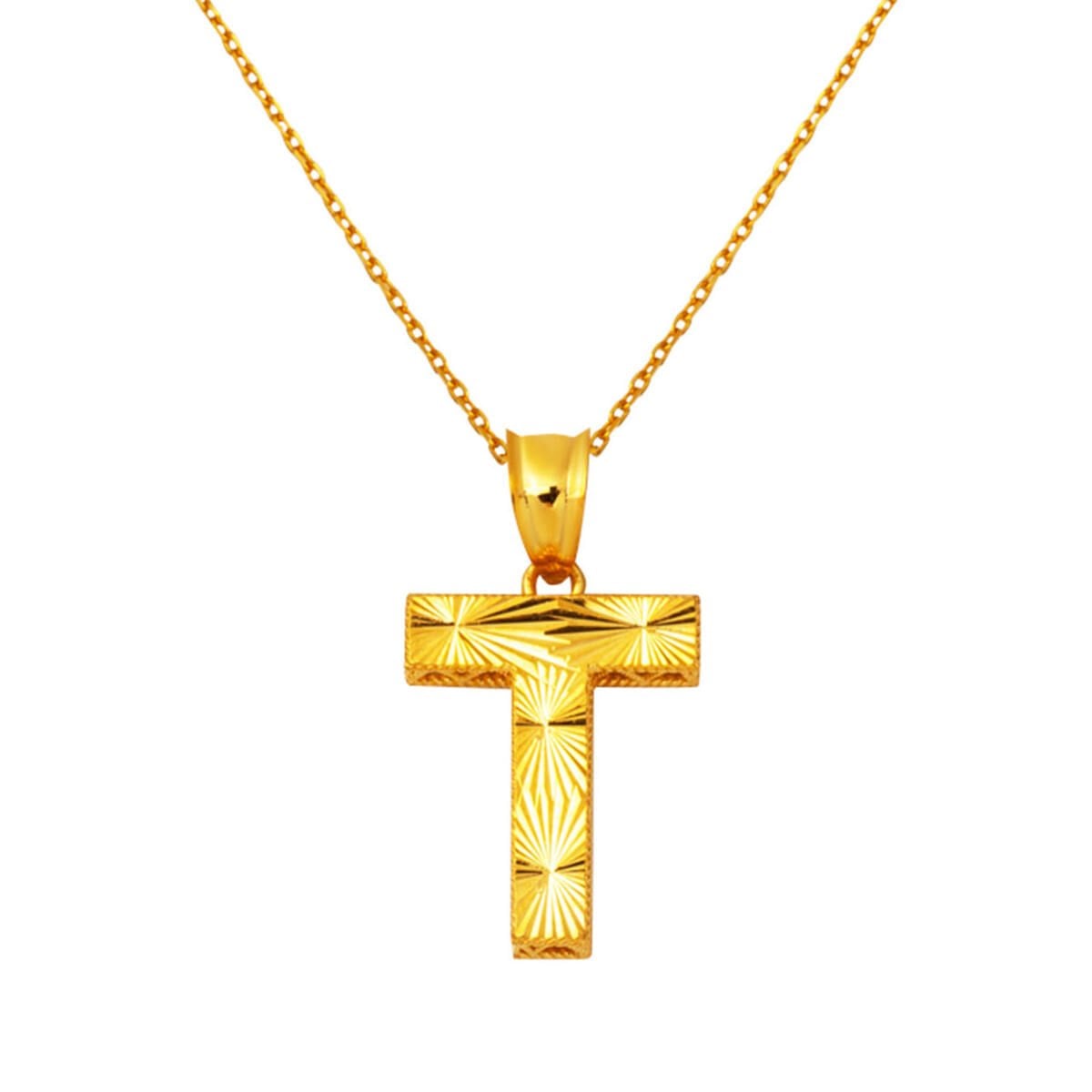 22K Yellow Gold Initial T 3 Dimensional Necklace