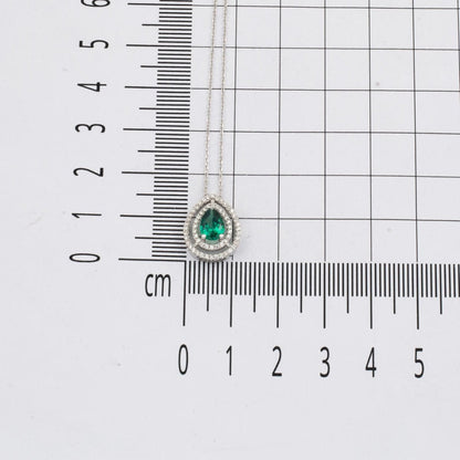 14K White Gold 0.20 Ct Diamond Emerald Necklace