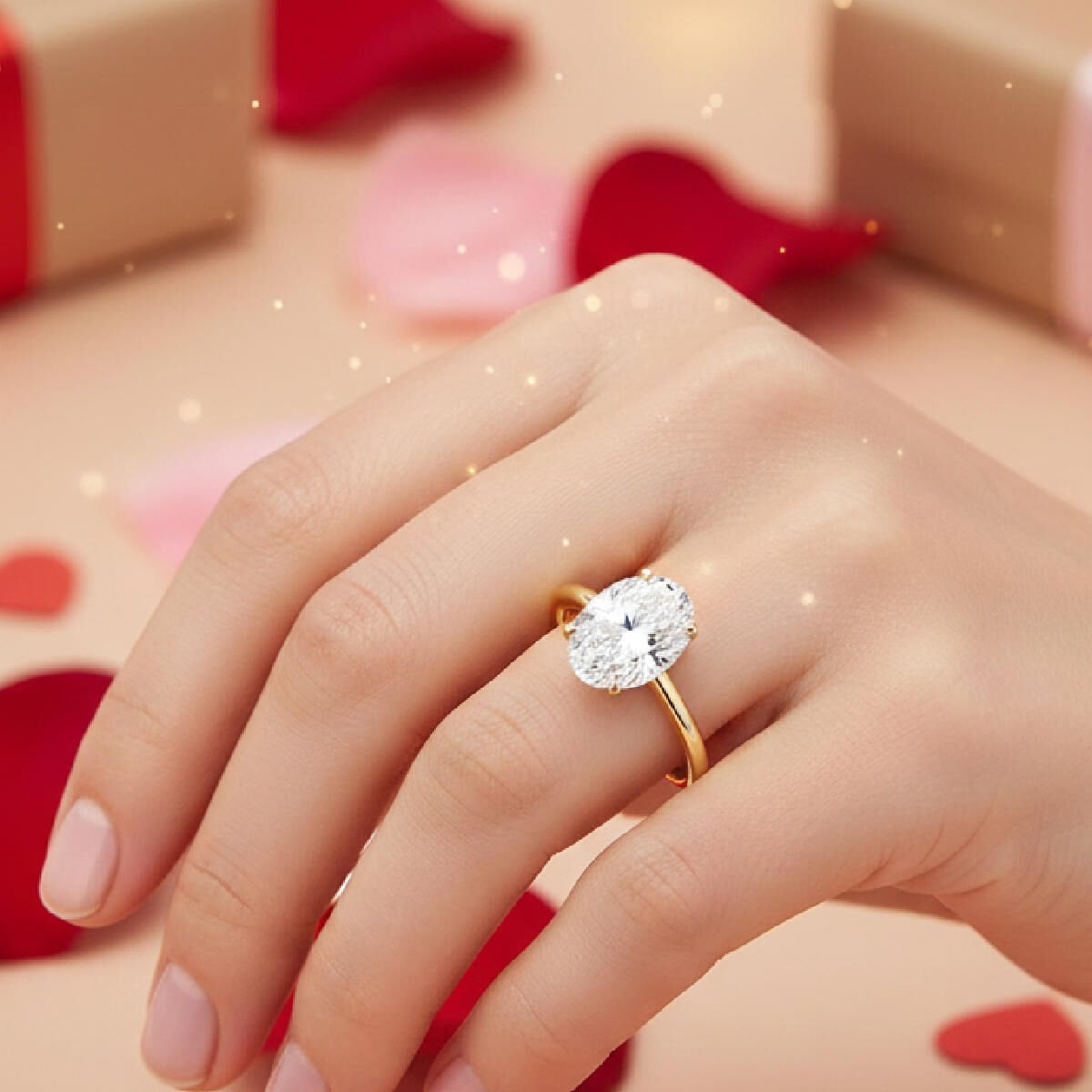 14K Gold 1 Ct Oval Moissanite Solitaire Ring