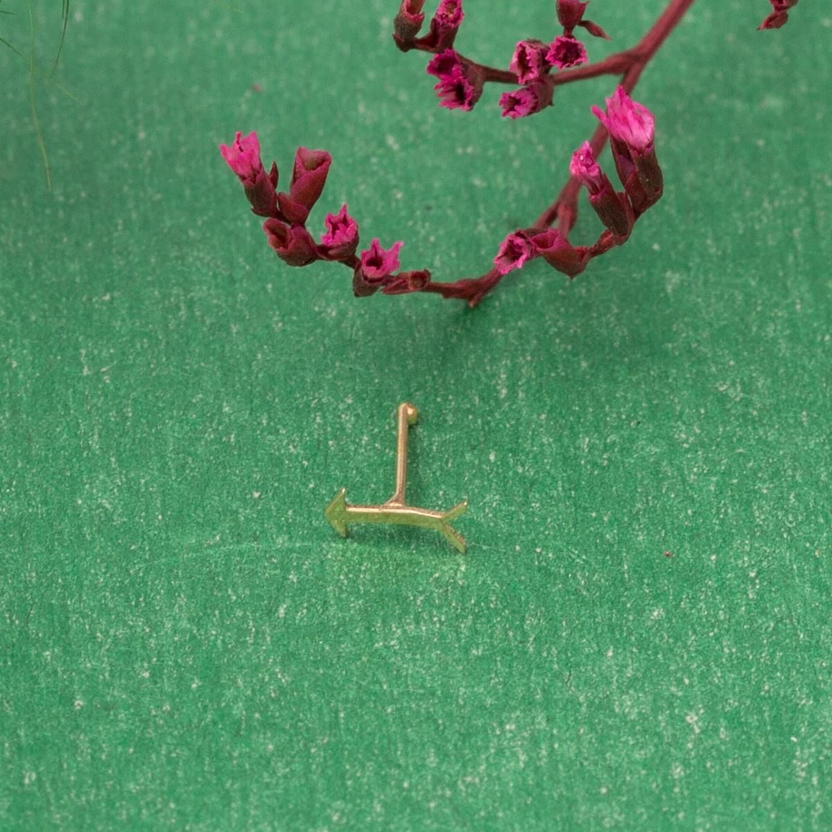14K Yellow Gold Arrow Nose Ring