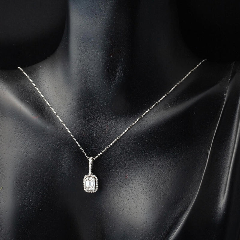 14K White Gold 0.40 Ct Baguette Diamond Necklace