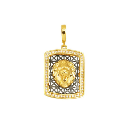 14K Yellow Gold Medallion Lion Cubic Zirconia Pendant
