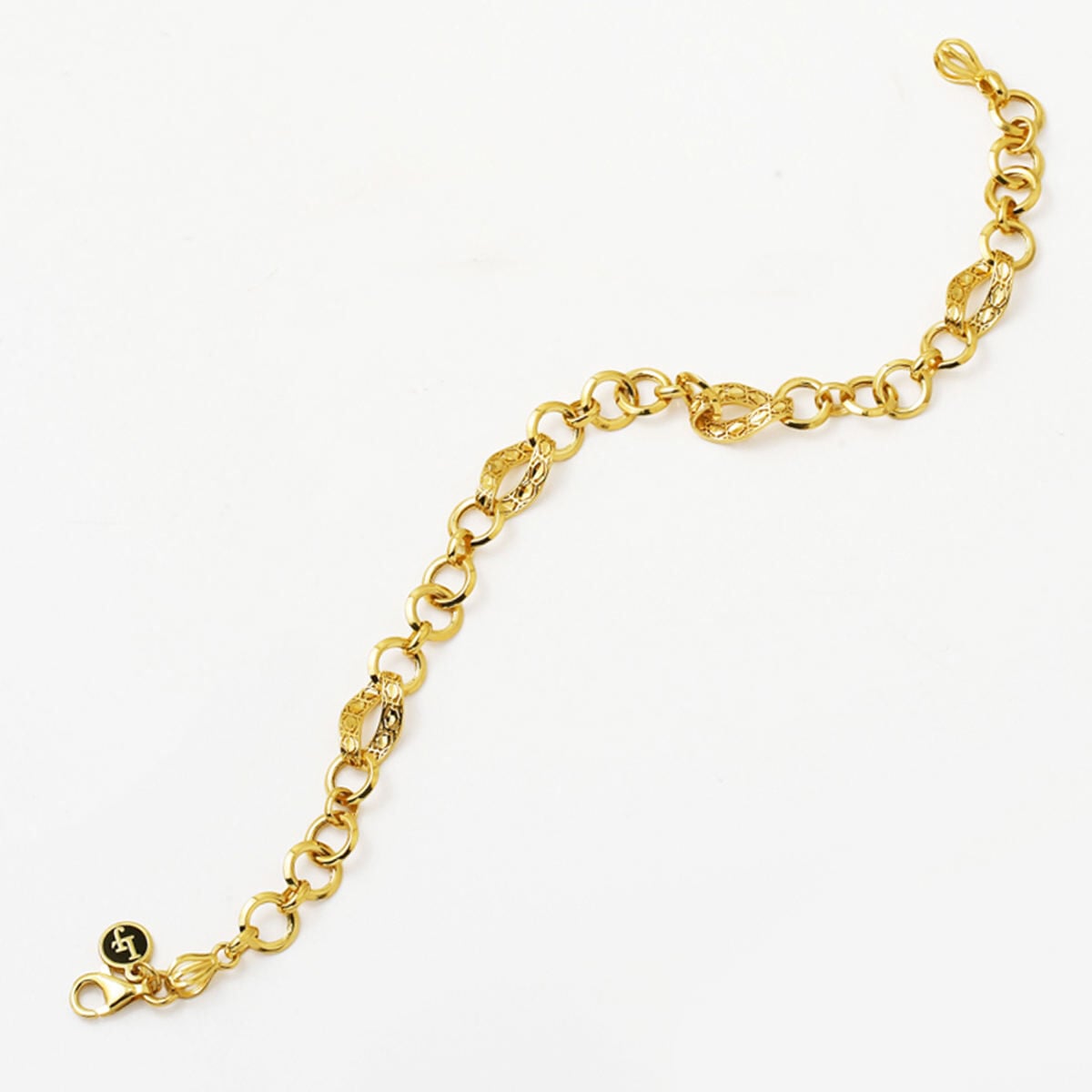 14K Yellow Gold Flower of Life Hoop Chain ID Bracelet