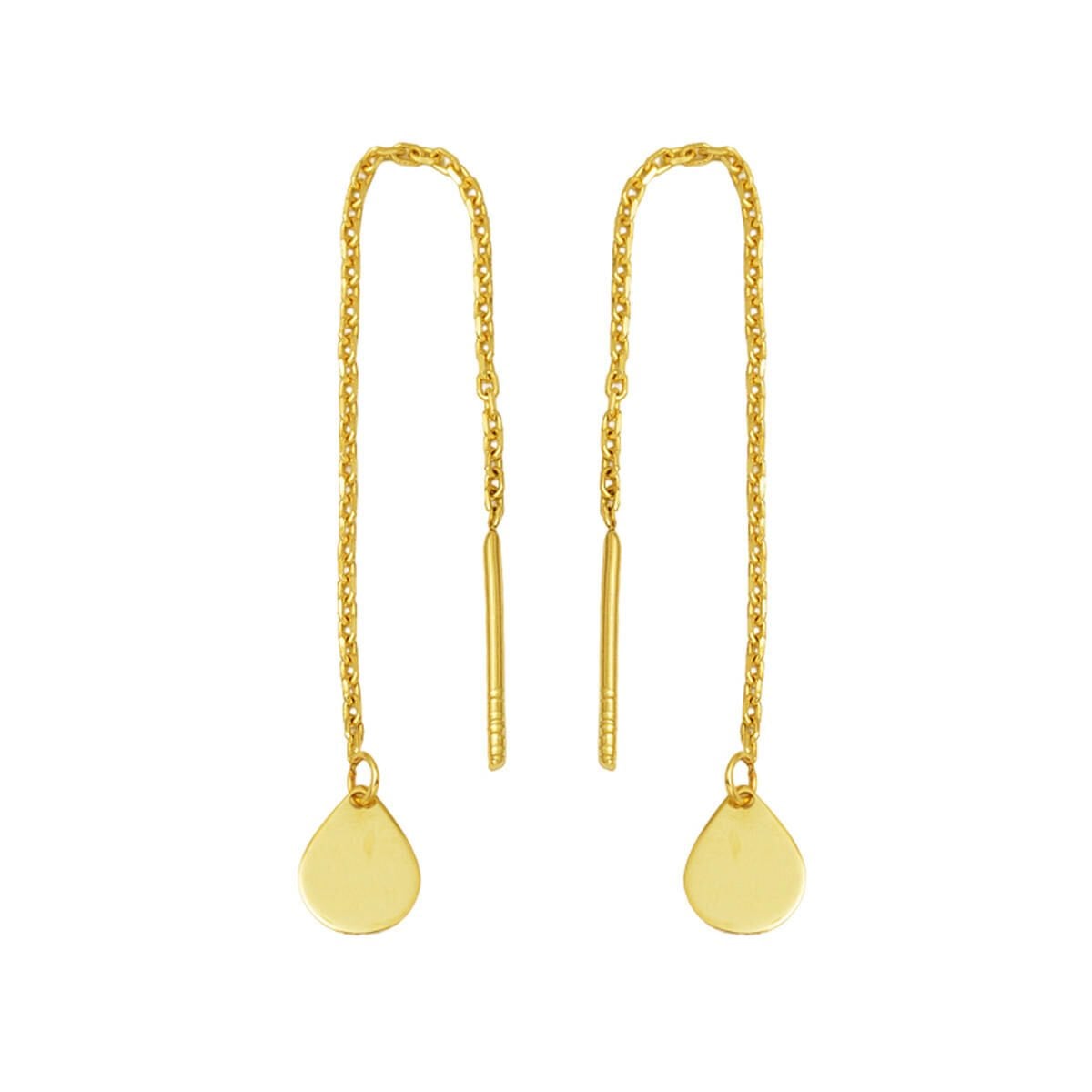 14K Yellow Gold Teardrop Chain Earrings