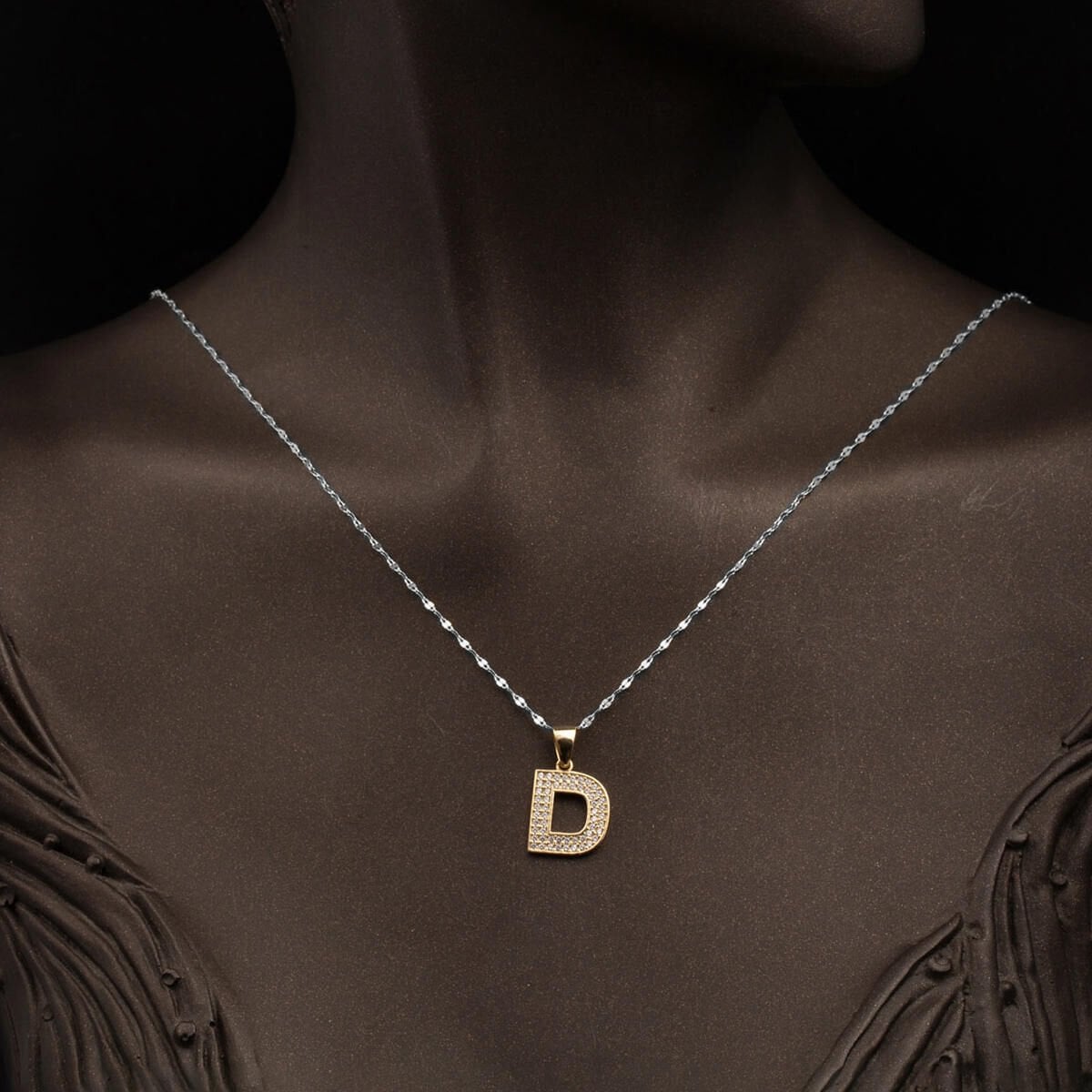 14K Yellow Gold D Initial Cubic Zirconia Pendant