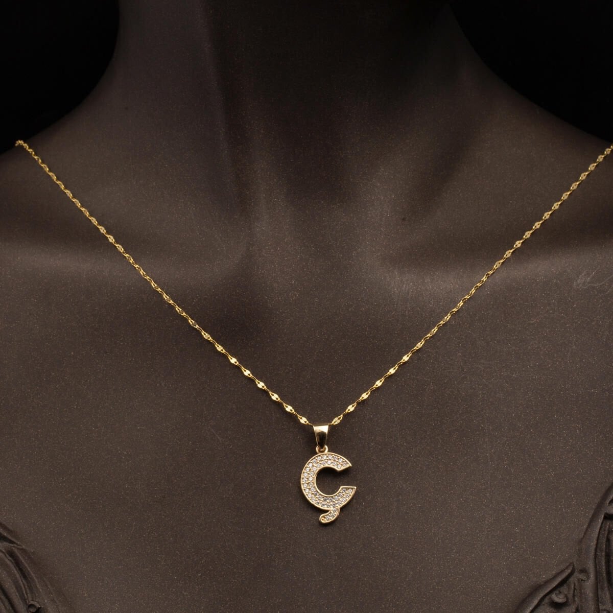 14K Yellow Gold Initial C Cubic Zirconia Necklace (2.35 g)
