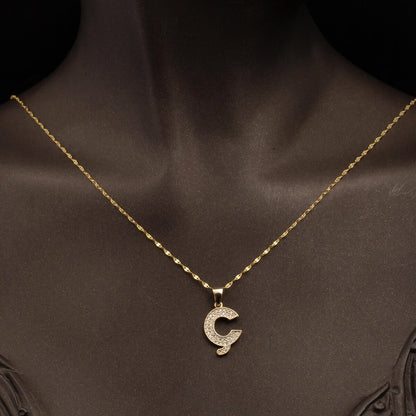 14K Yellow Gold Initial C Cubic Zirconia Necklace (2.35 g)