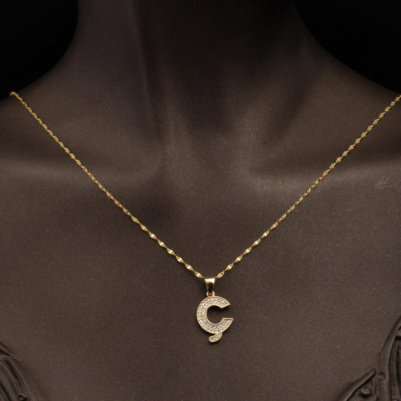 14K Yellow Gold Initial C Cubic Zirconia Necklace (2.35 g)