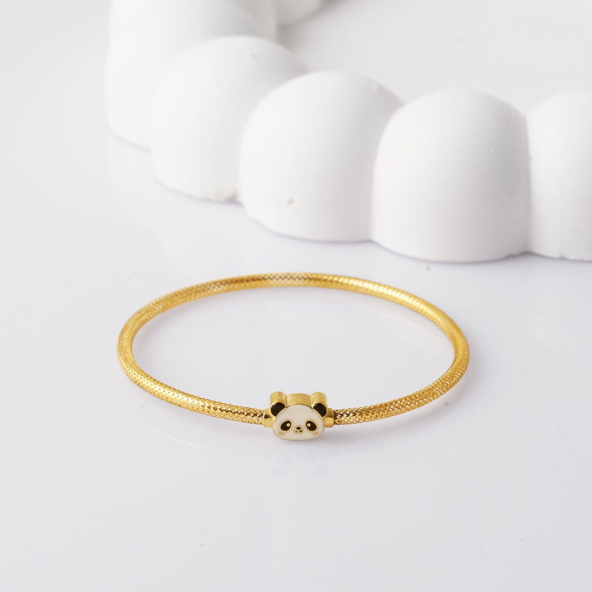 14K Yellow Gold Italian Panda Enamel Children's Bangle