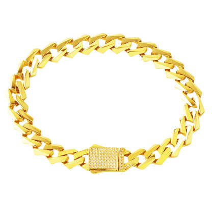 14K Yellow Gold Italian Curb Cubic Zirconia Bracelet