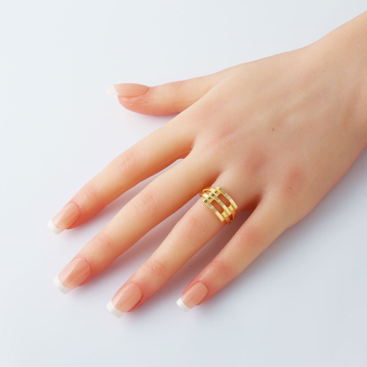 14K Yellow Gold Three Row Ribbed Ring