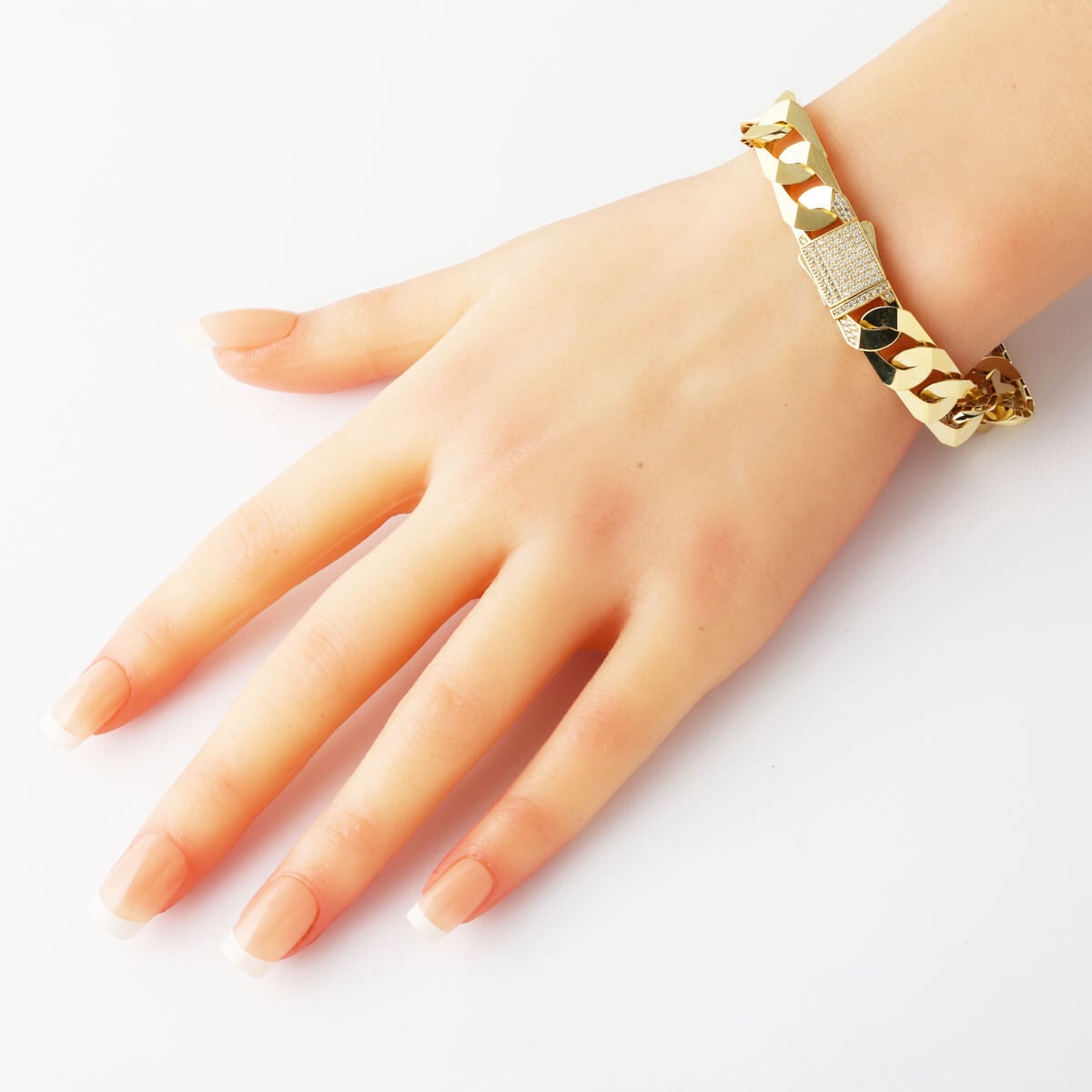14K Yellow Gold Curb Cubic Zirconia Buckle Bracelet