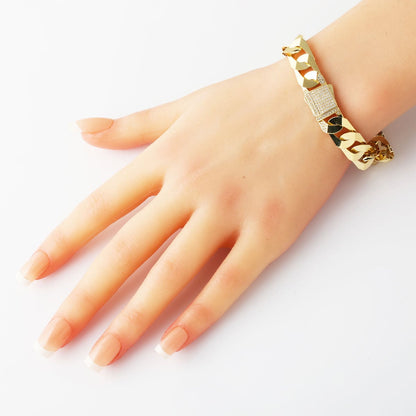 14K Yellow Gold Curb Cubic Zirconia Buckle Bracelet