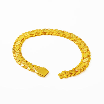 14K Yellow Gold Leaf Motif Sequin Bracelet