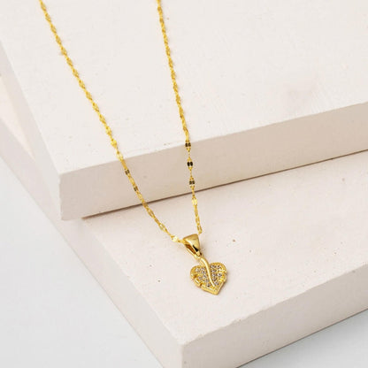 14K Yellow Gold Leaf Minimalist Cubic Zirconia Necklace