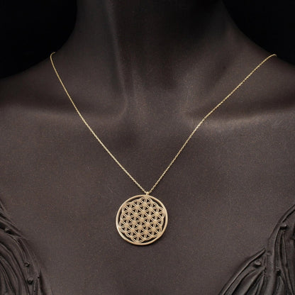 14K Yellow Gold Kazaziye Flower of Life Cubic Zirconia Necklace