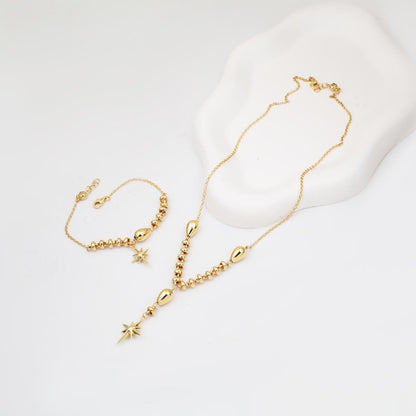 14K Yellow Gold North Star Cubic Zirconia Bracelet and Necklace Set