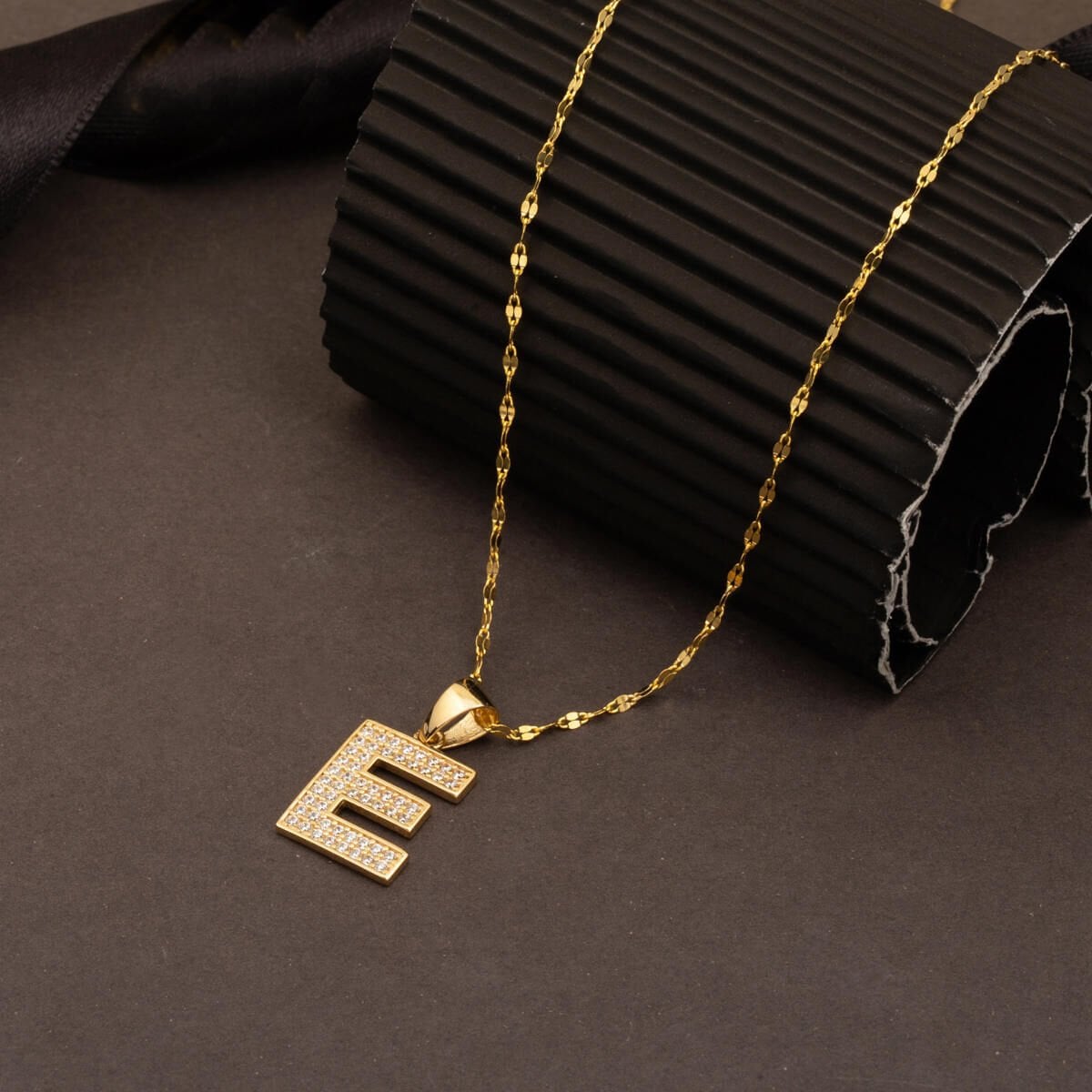 14K Yellow Gold Initial E Cubic Zirconia Necklace