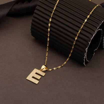 14K Yellow Gold Initial E Cubic Zirconia Necklace