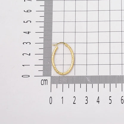 14K Yellow Gold Oval Hand Engraved Hoop Earrings